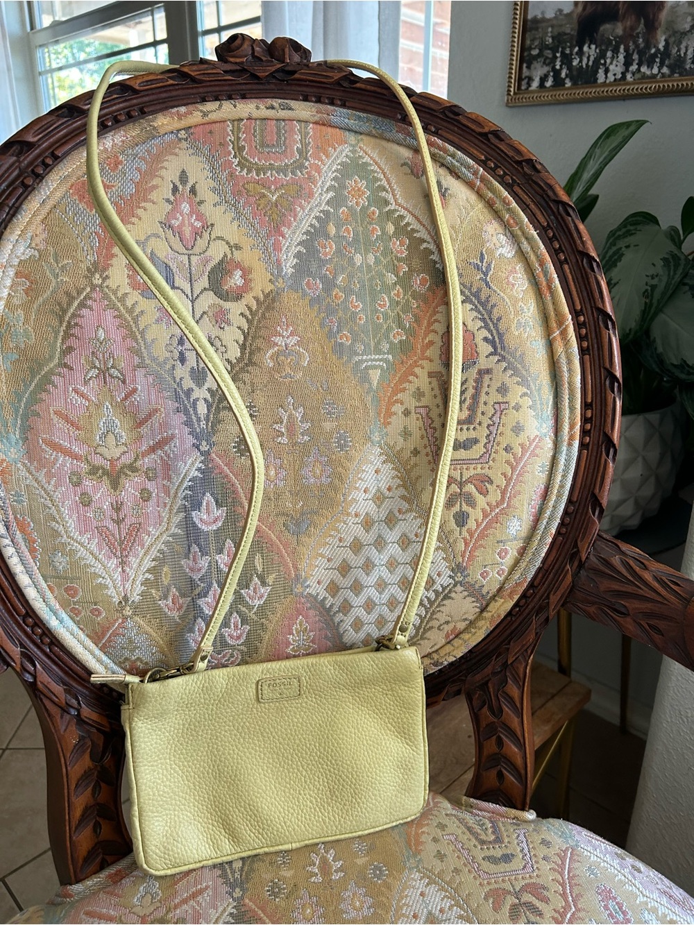 Women's Fossil Leather Crossbody in lime color